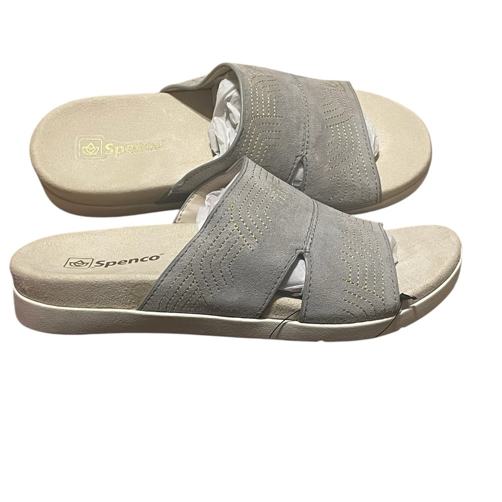 Spenco Twilight Ellie Sandal, Gray/Gold,‎ Size 7.5D, NWT